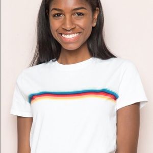 Rainbow striped Brandy Melville tee (white)
